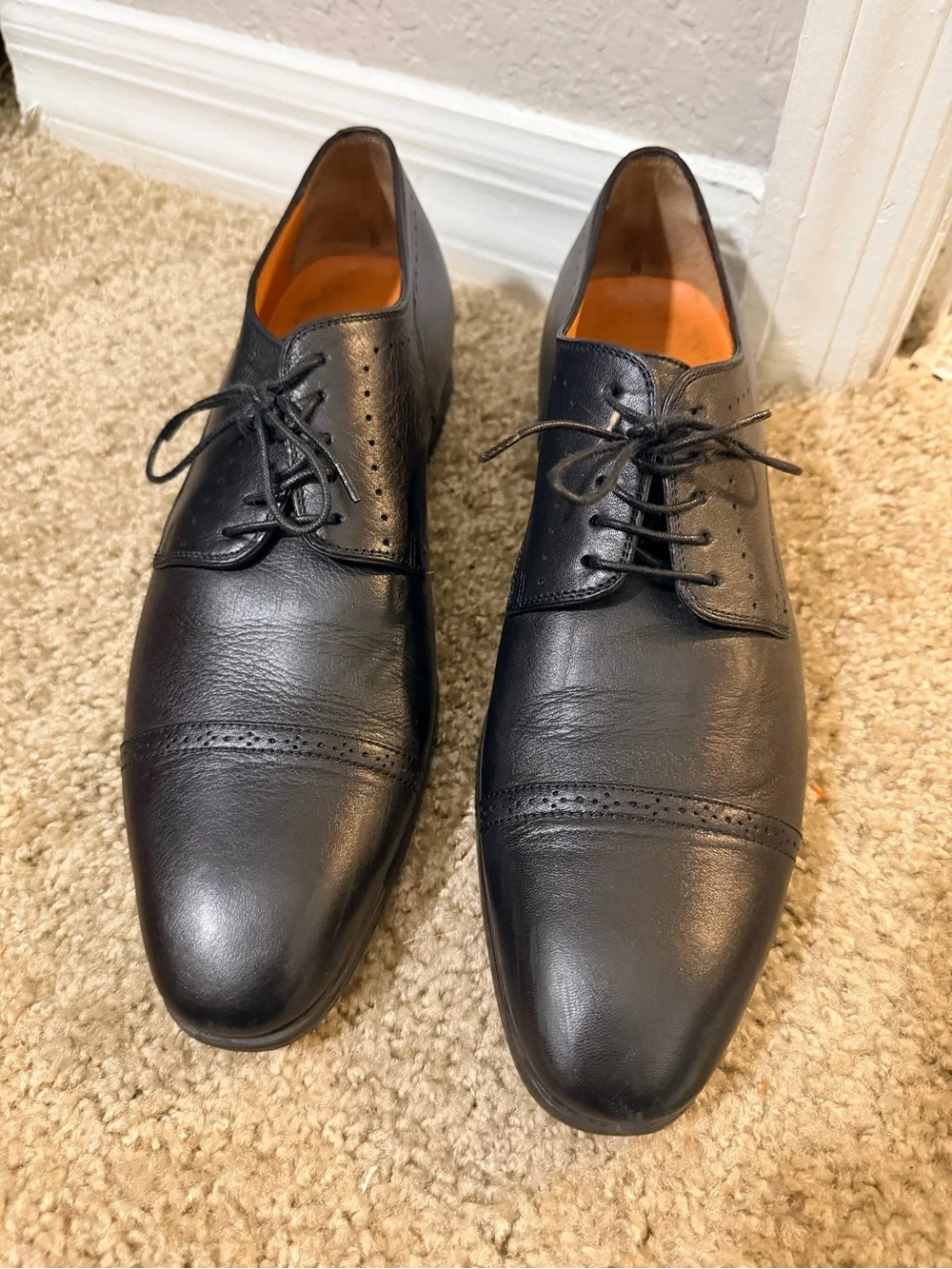 Santoni Black Cap Toe Oxford Dress Shoes Men’s Size 8.5 D‎ Made in Italy